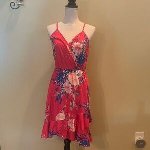 Styleword: Pink floral Sleeveless Ruffle Summer Dress (LARGE) **NEW WITH TAG**